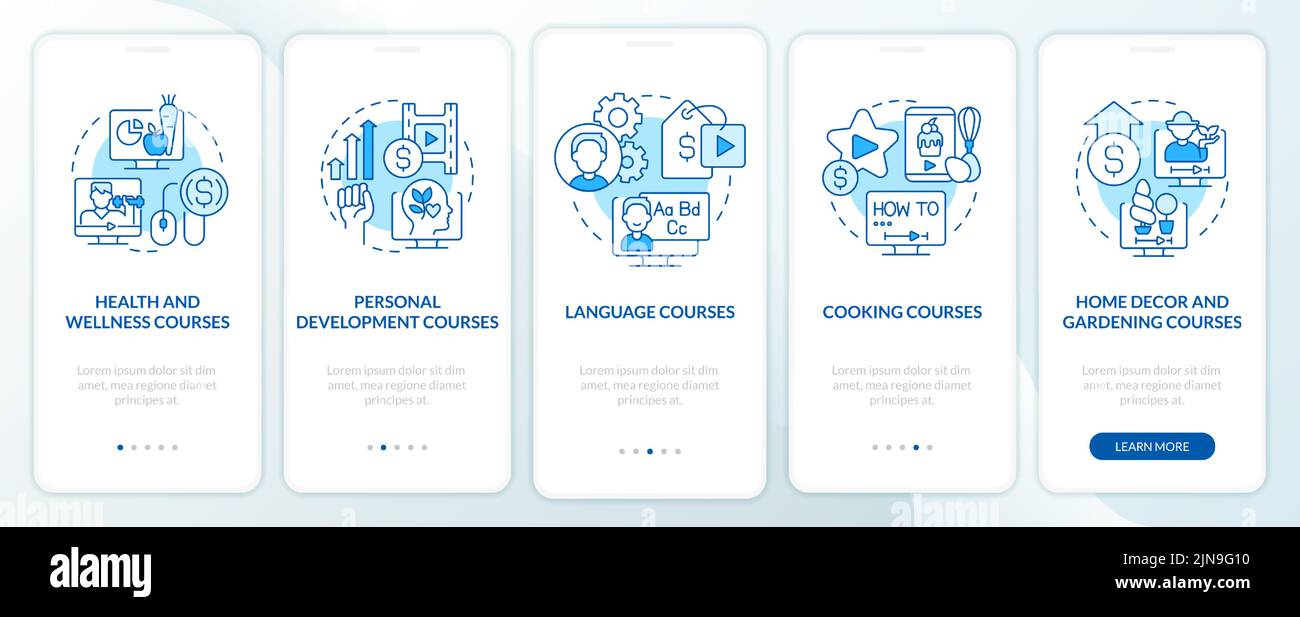 Online tutorials ideas blue onboarding mobile app screen Stock Vector