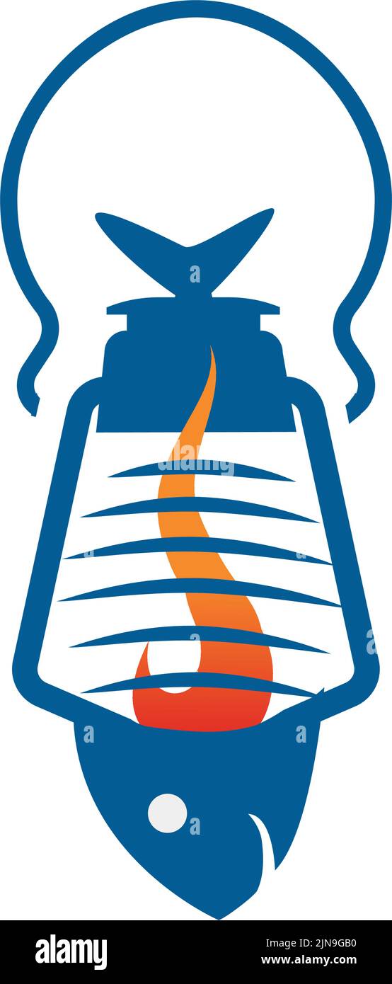 fish icon logo inside lantern. vector Stock Vector