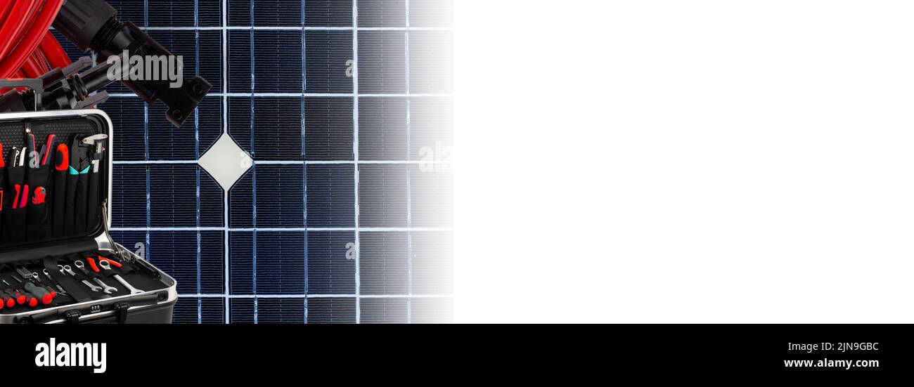 Installation service, solar panels. Conceptual image for banner. Stock Photo