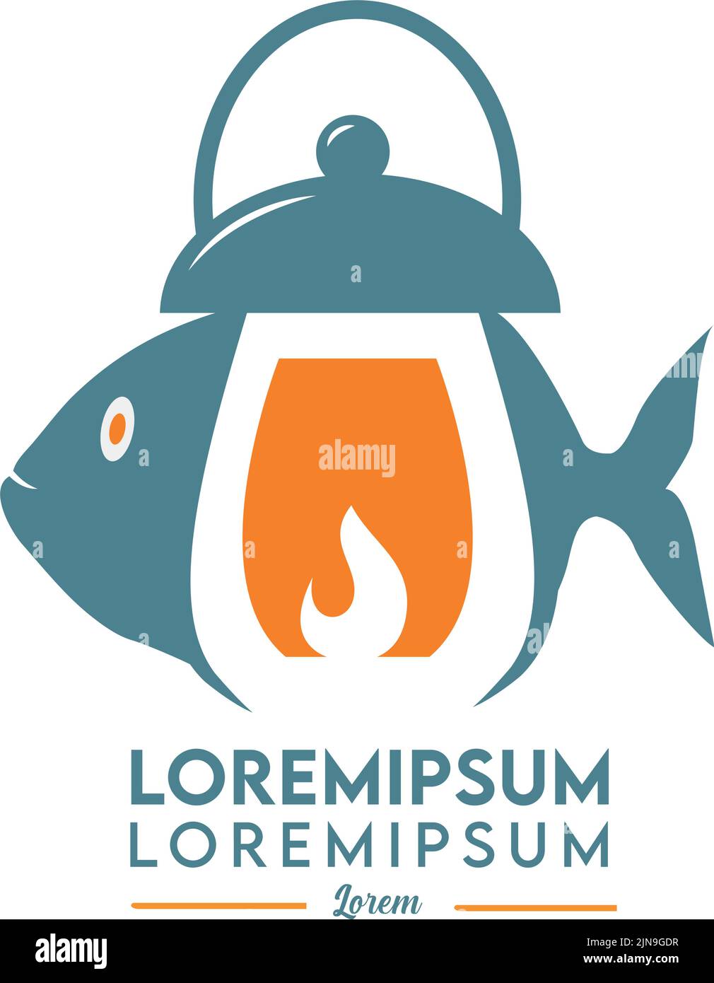 Seafood fish icon logo with lantern. vector Stock Vector