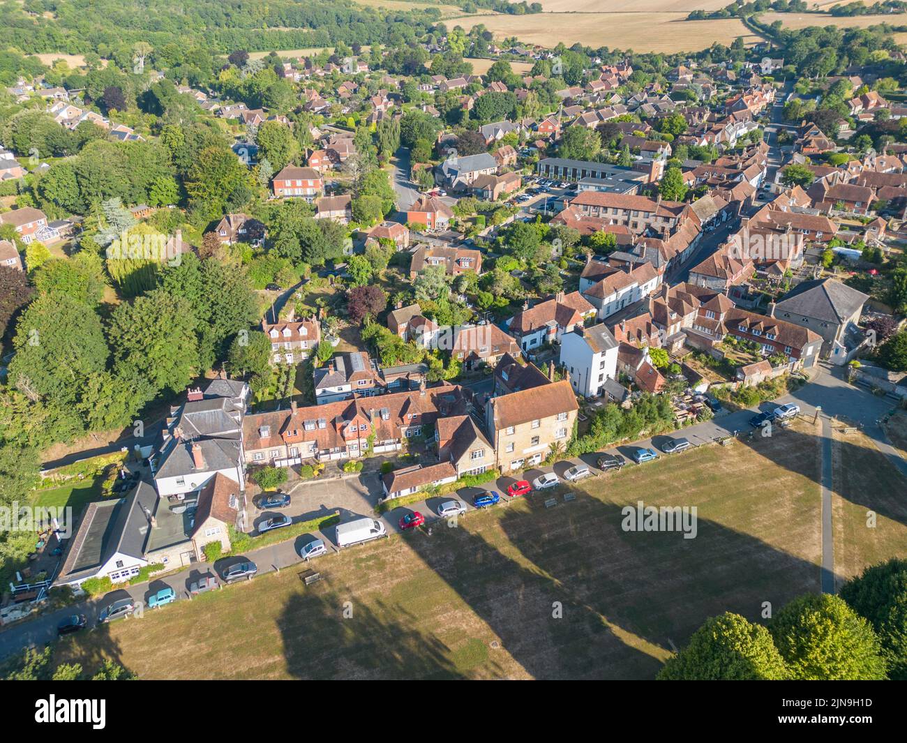 aerial view of the village of alfristonand the village green or tye  in east sussex in the sussex downs Stock Photo