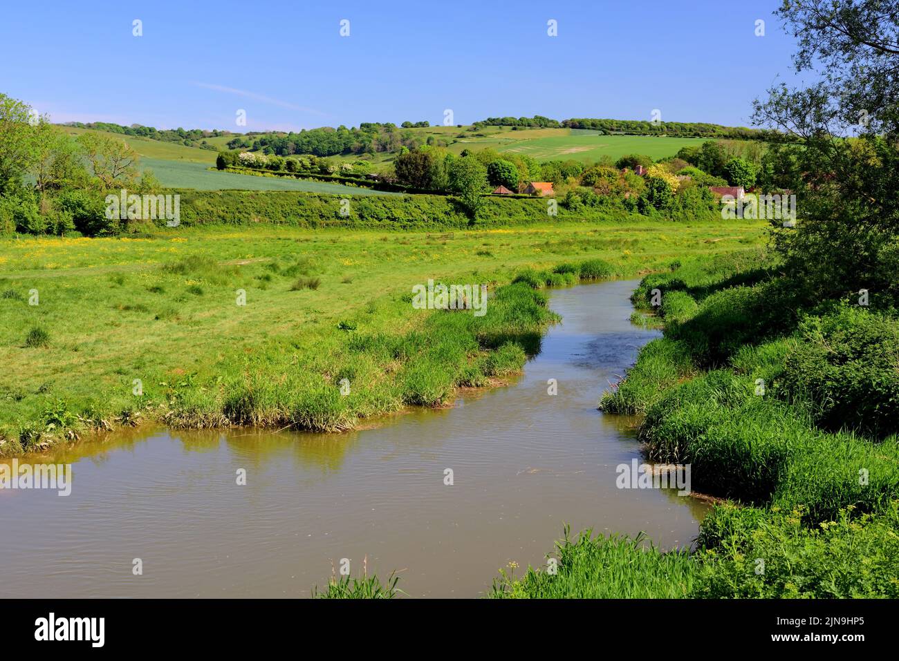 The Cuckmere river valley at Alfriston, East Sussex. Stock Photo