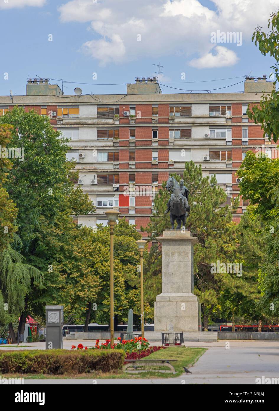 Equestrian Statue of King Aleksander Park Square at Medijana Nis Serbia Stock Photo