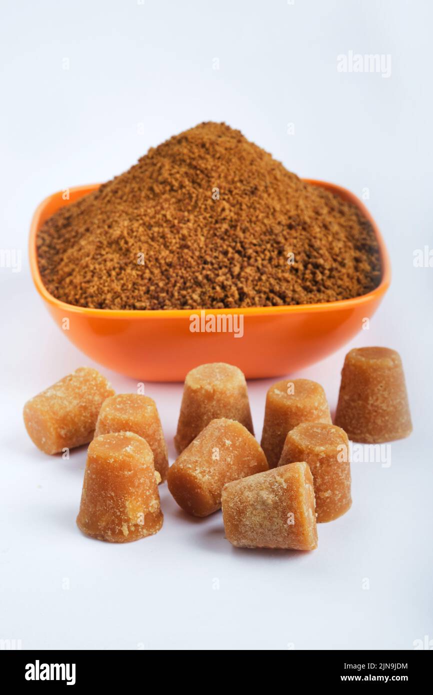 Organic Gur or Jaggery Powder and cubes, Jaggery is used as an ...