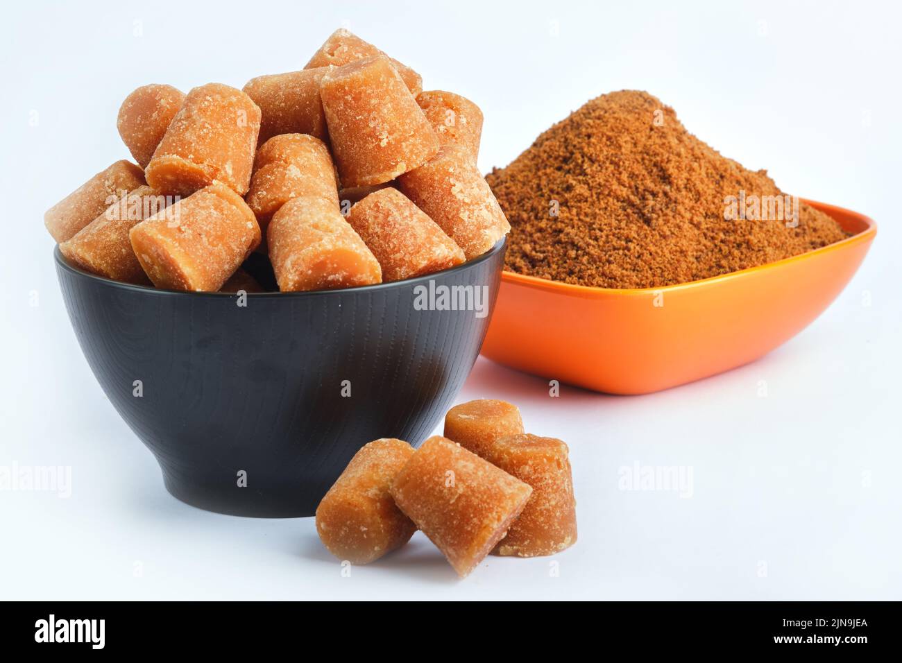 Organic Gur or Jaggery Powder and cubes, Jaggery is used as an