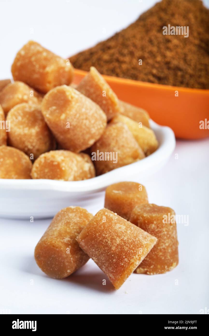 Organic Gur or Jaggery Powder and cubes, Jaggery is used as an ...