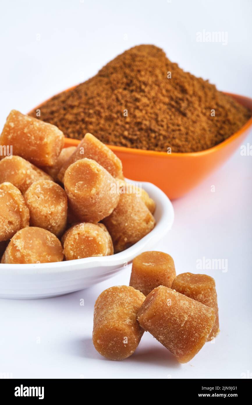 Organic Gur or Jaggery Powder and cubes, Jaggery is used as an ...