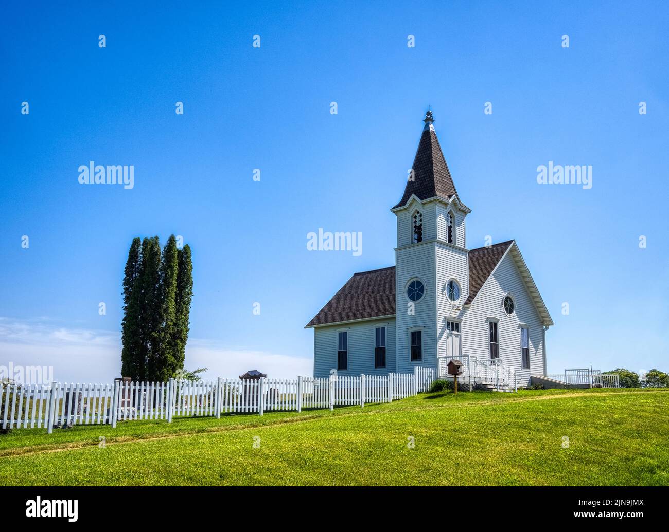 Pleasant Ridge Church built in 1890 in the town of Willow, Richland County, Wisconsin USA Stock Photo