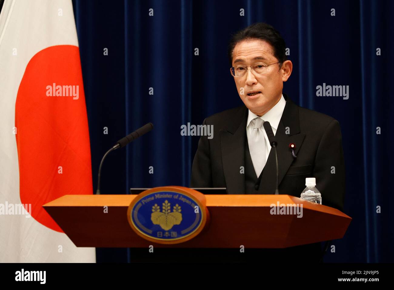 Tokyo, Japan. 10th Aug, 2022. (220810) -- TOKYO, Aug. 10, 2022 (Xinhua) -- Japanese Prime Minister Fumio Kishida speaks during a press conference at the prime minister's official residence, Tokyo, Japan, Aug. 10, 2022. Japanese Prime Minister Fumio Kishida reshuffled his cabinet and the executive lineup of the ruling Liberal Democratic Party (LDP) on Wednesday as the administration faces slipping public support. (Rodrigo Reyes Marin/Pool via Xinhua) Credit: Xinhua/Alamy Live News Stock Photo