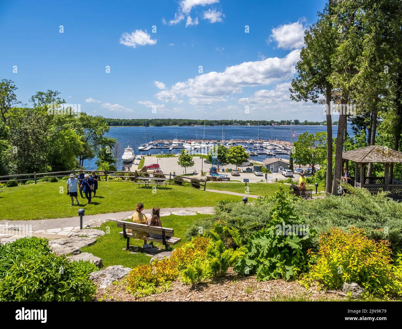 Harbor View Park overlooking the marina and Lake Michigan in Egg Harbor in Door County Wisconsin USA Stock Photo