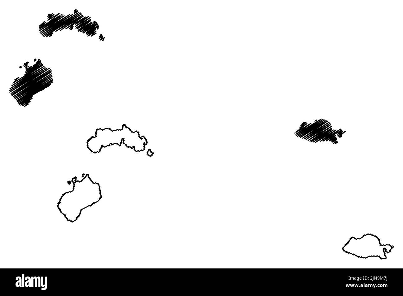 Alhucemas Islands (Kingdom of Spain, Mediterranean Sea) map vector illustration, scribble sketch Penon de Alhucemas, Isla de Tierra and de Mar map Stock Vector