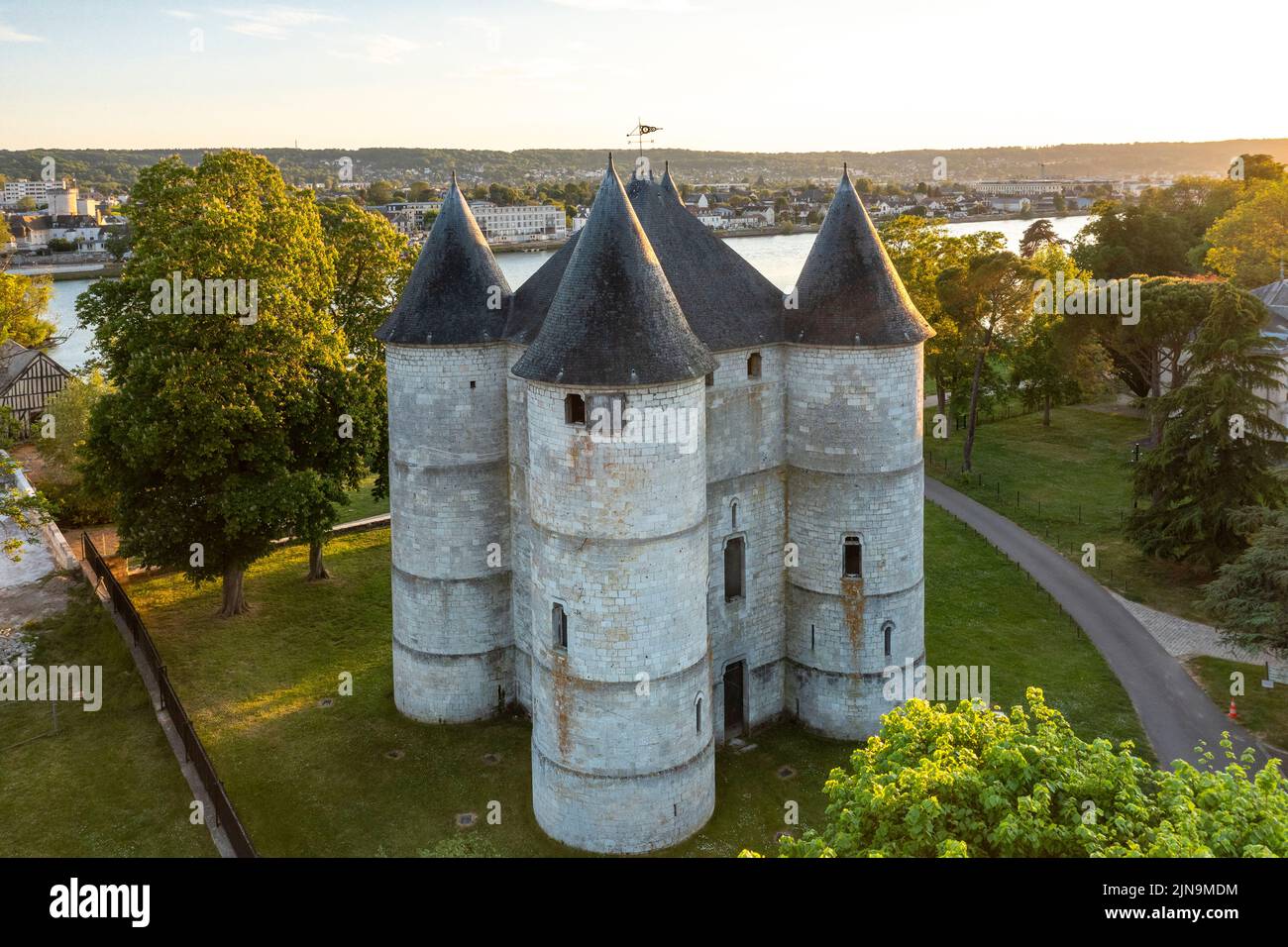 France, Eure, Vernon, the Chateau des Tourelles, Tourelles castle (aerial view) // France, Eure (27), Vernon, le château des Tourelles (vue aérienne) Stock Photo
