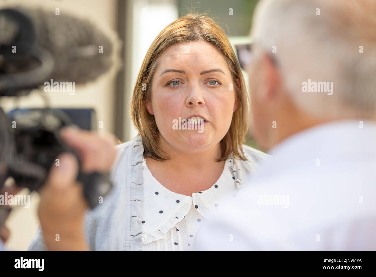 Stormont communities minister Deirdre Hargey outside the Northern Ireland Office (NIO) Erskine House in Belfast after a meeting with Chancellor of the Exchequer Nadhim Zahawi. Stock Photo
