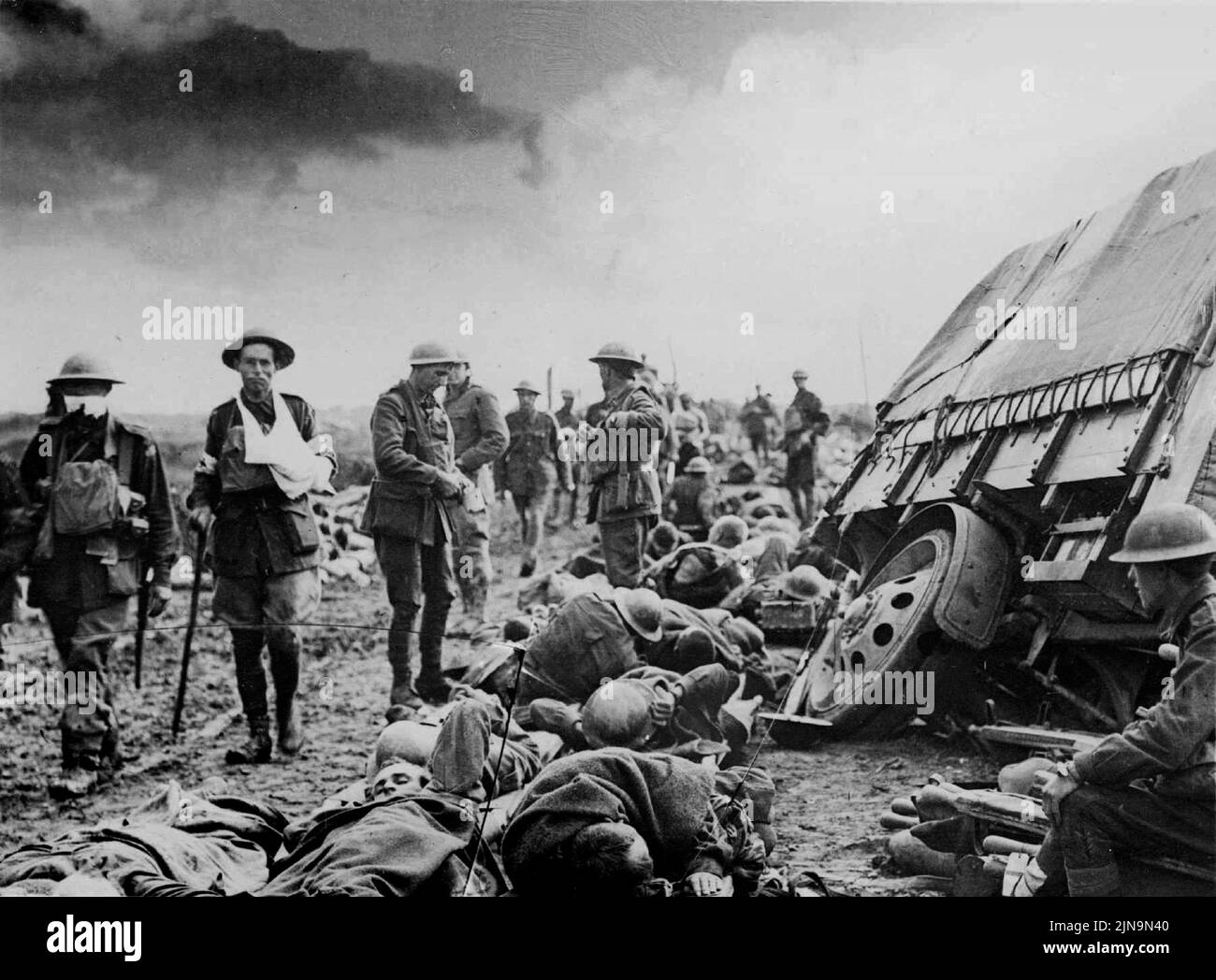 MENIN ROAD, BELGIUM - 20 September 1917 - Battle of Menin Road. Australian Army wounded on the Menin Road, near Birr Cross Road on the Western Front i Stock Photo