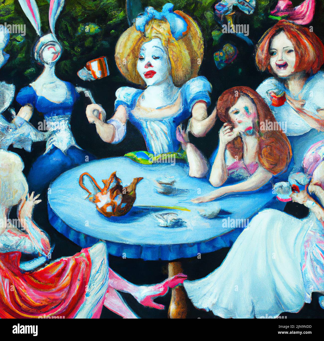 https://c8.alamy.com/comp/2JN9NDD/alice-in-wonderland-motifs-mad-tea-party-lewis-carroll-fairy-tale-with-mad-crazy-characters-digital-oil-painting-art-illustration-for-print-2JN9NDD.jpg
