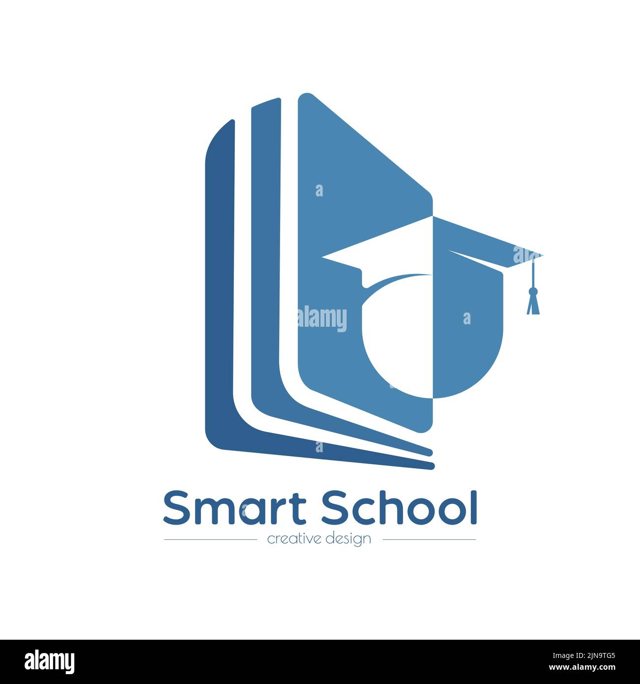 Smart school. An open book and a graduate. Template for logo, sticker, brand label and creative solutions. An idea for websites and applications. Flat Stock Vector