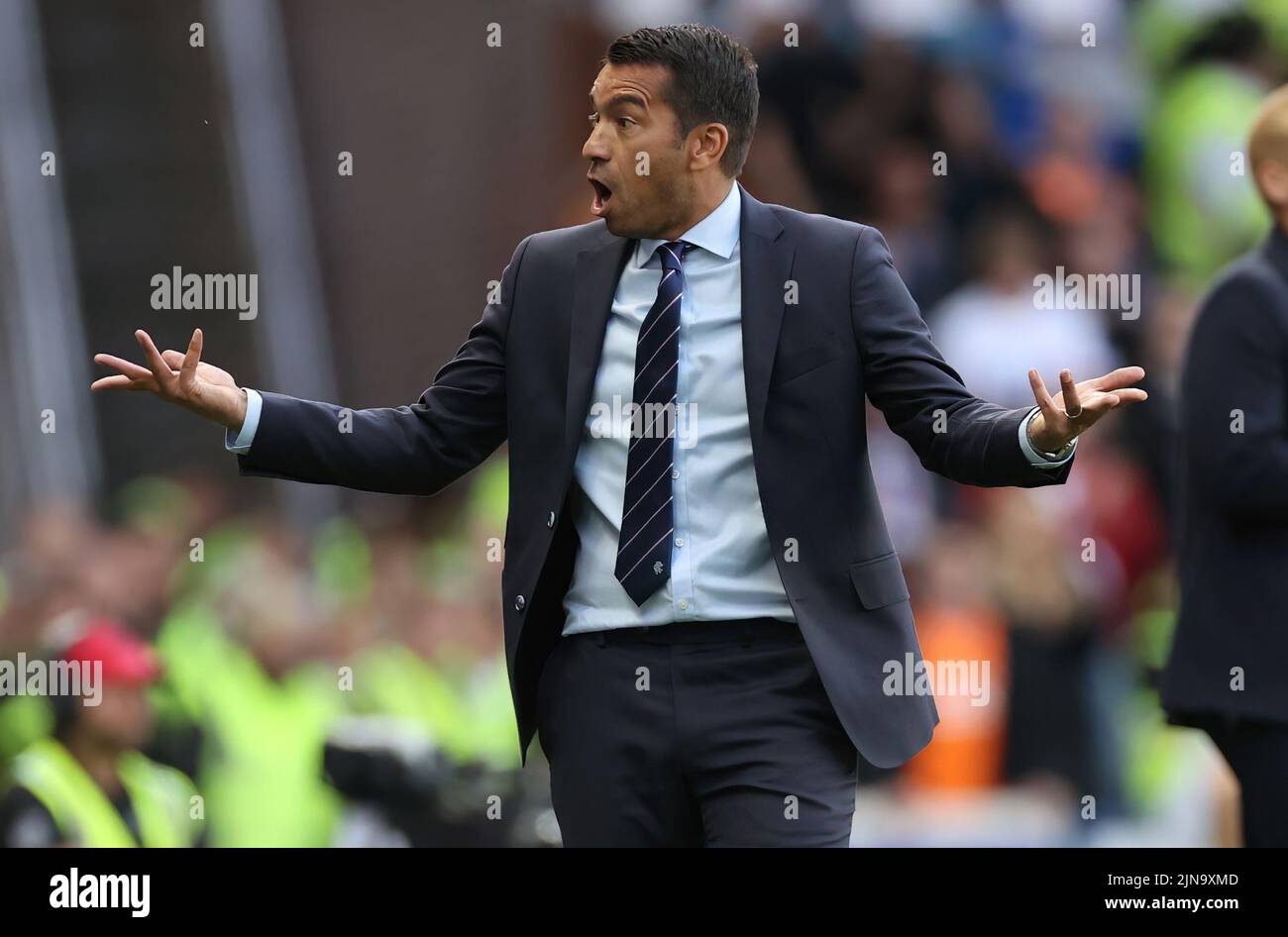 Giovanni van Bronckhorst manager of Rangers reacts on the touchline during the UEFA Champions League, third qualifying round, second leg match at Ibrox Stadium, Glasgow. Picture date: Tuesday August 9, 2022. Stock Photo