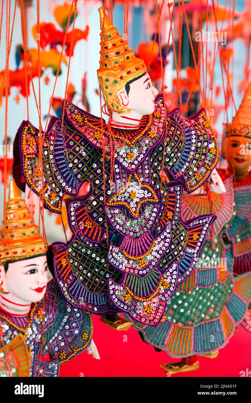 Puppets on sale, souvenir shop, Luang Prabang, Laos Stock Photo