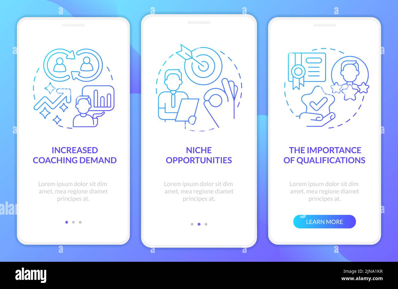 Corporate coaching trends blue gradient onboarding mobile app screen Stock Vector