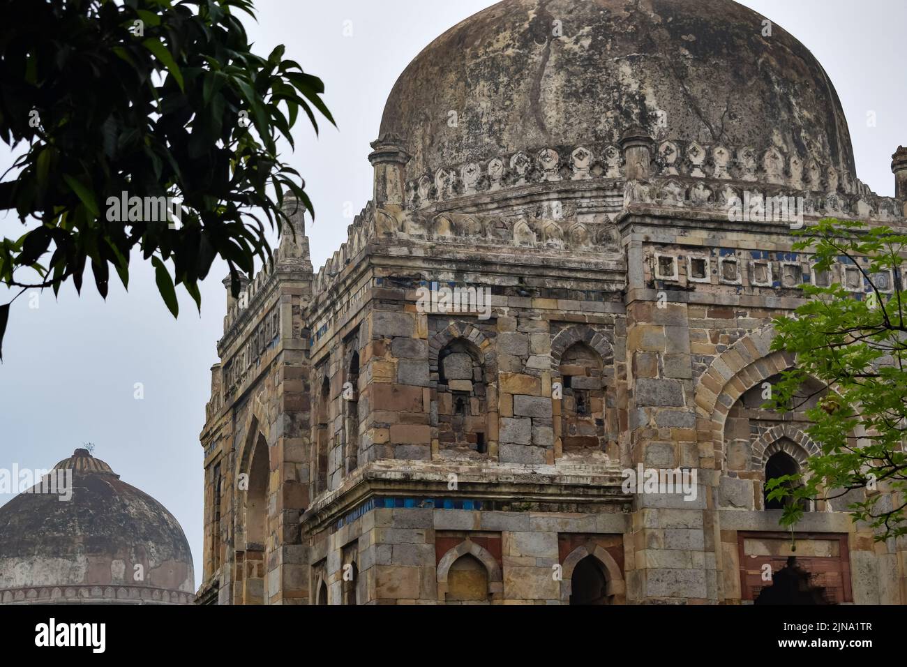 Mughal Architecture inside Lodhi Gardens, Delhi, India, Beautiful Architecture Inside the The Three-domed mosque in Lodhi Garden is said to be the Fri Stock Photo