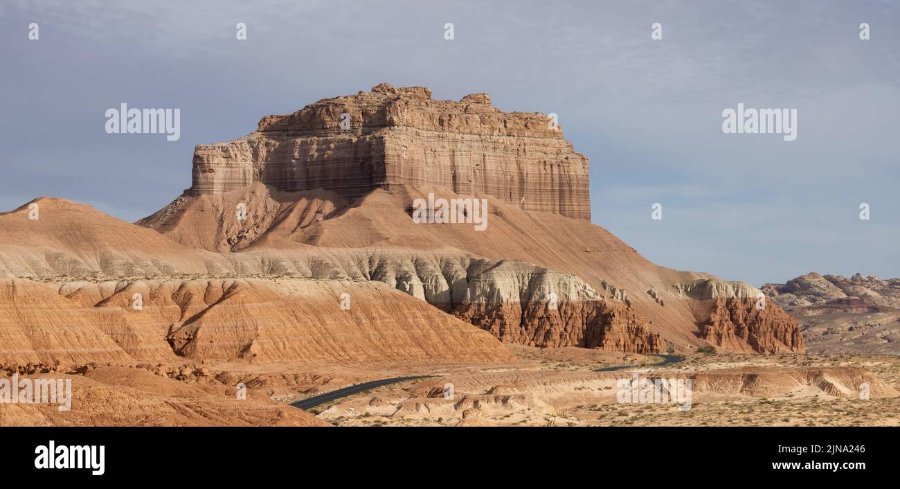 Red Rock Formations and Hoodoos in the Desert at Sunrise. Stock Photo