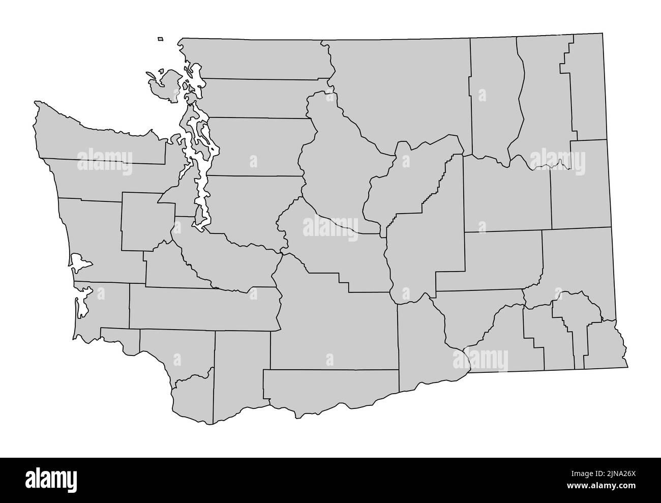 Washington State divided in counties. Isolated map on white background ...