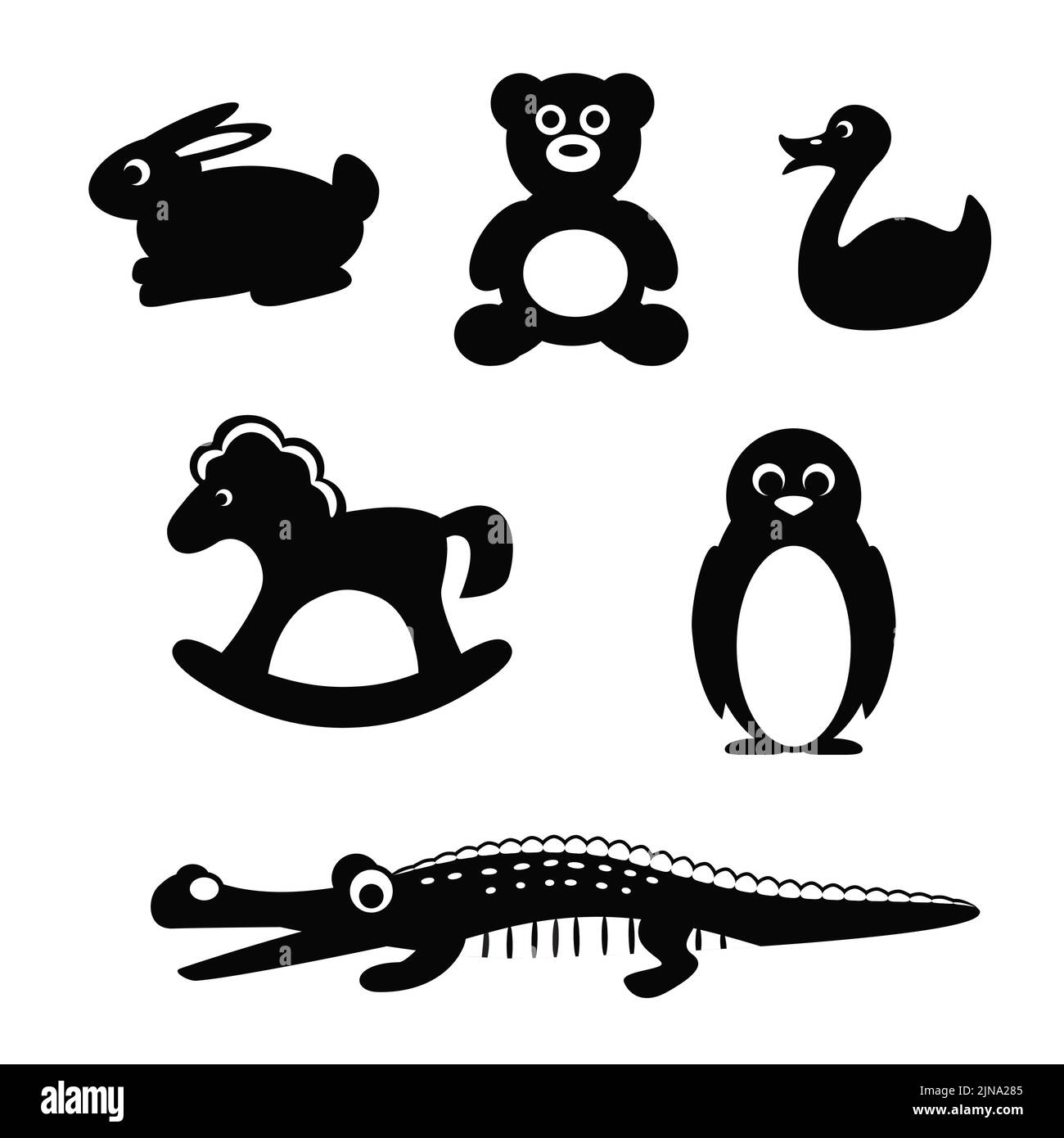 Silhouette of toy animals. Vector illustration of rabbit, bear, duck