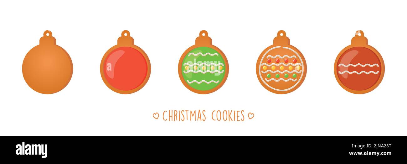 christmas cookies gingerbread set with different icing and sugar decoration ball Stock Vector