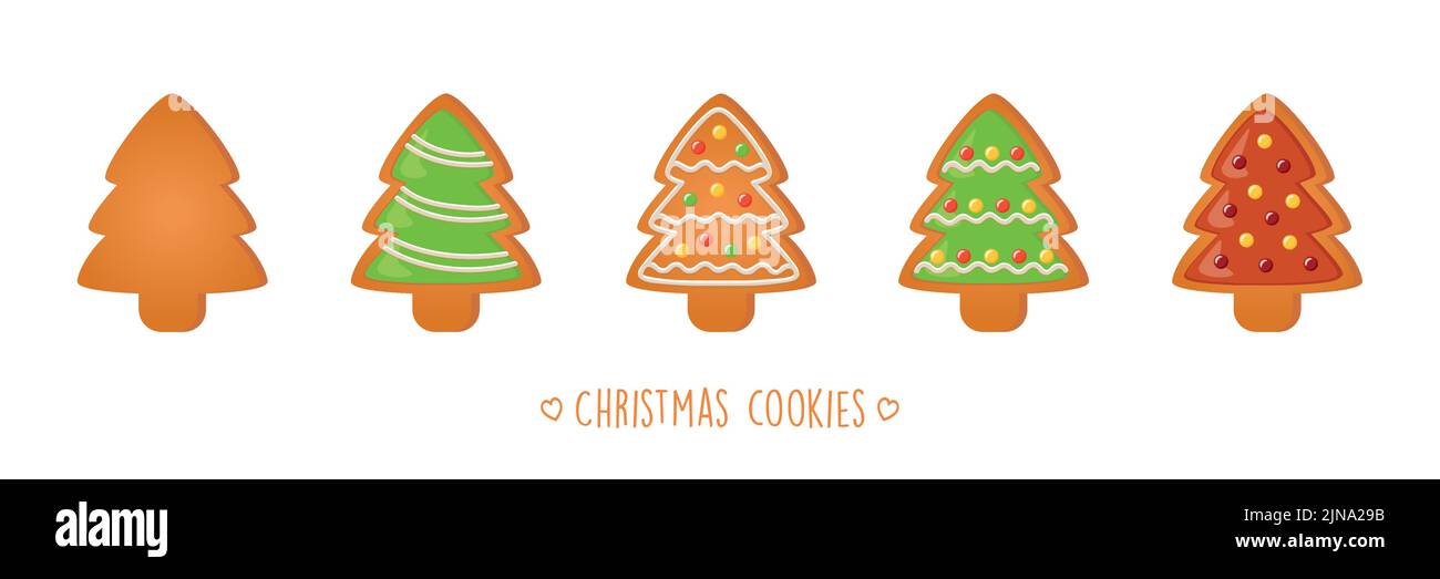 christmas cookies gingerbread set with different icing and sugar decoration tree Stock Vector