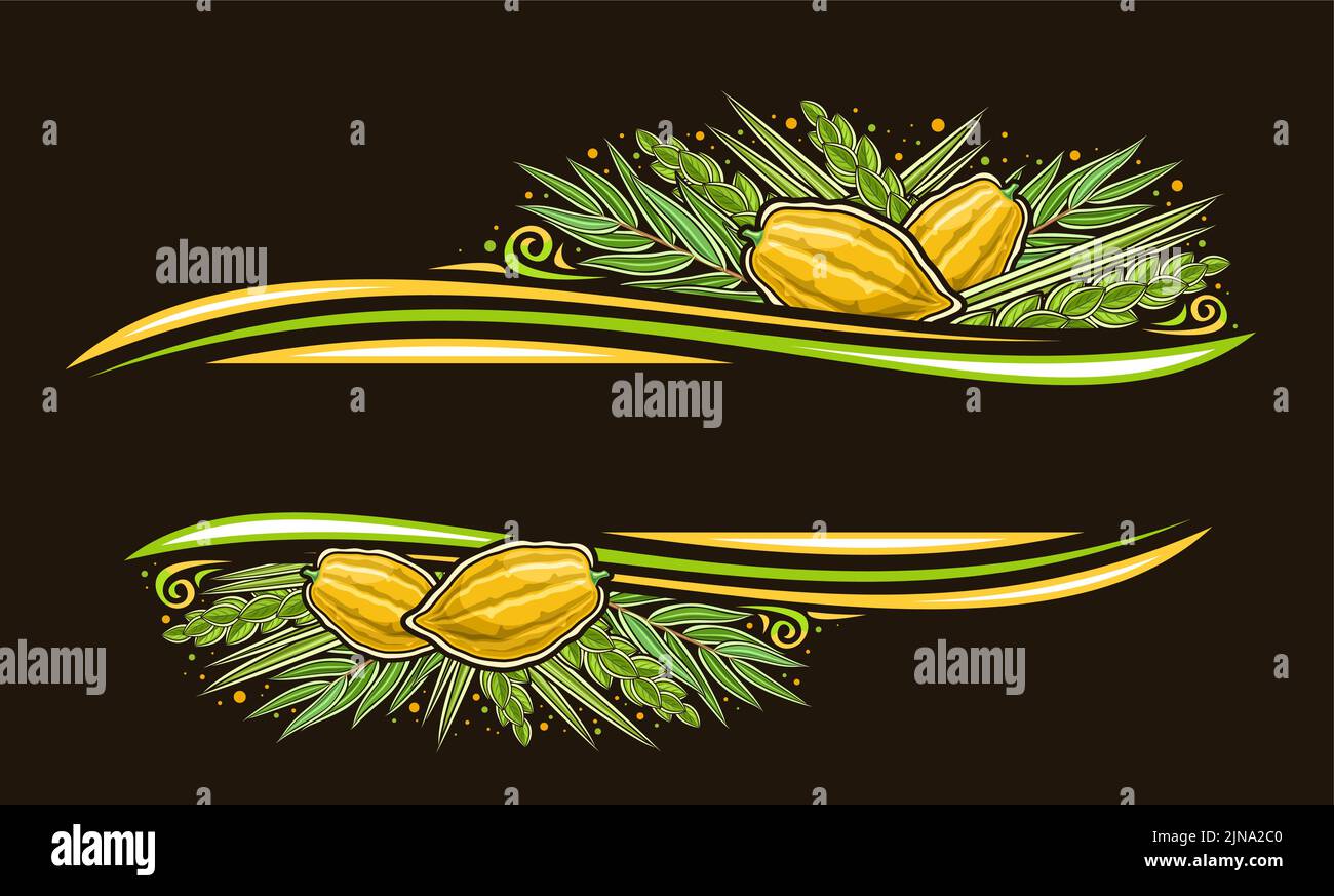 Vector border for Sukkot with empty copy space for congratulation text, decorative greeting card with illustration of traditional four species leaves Stock Vector