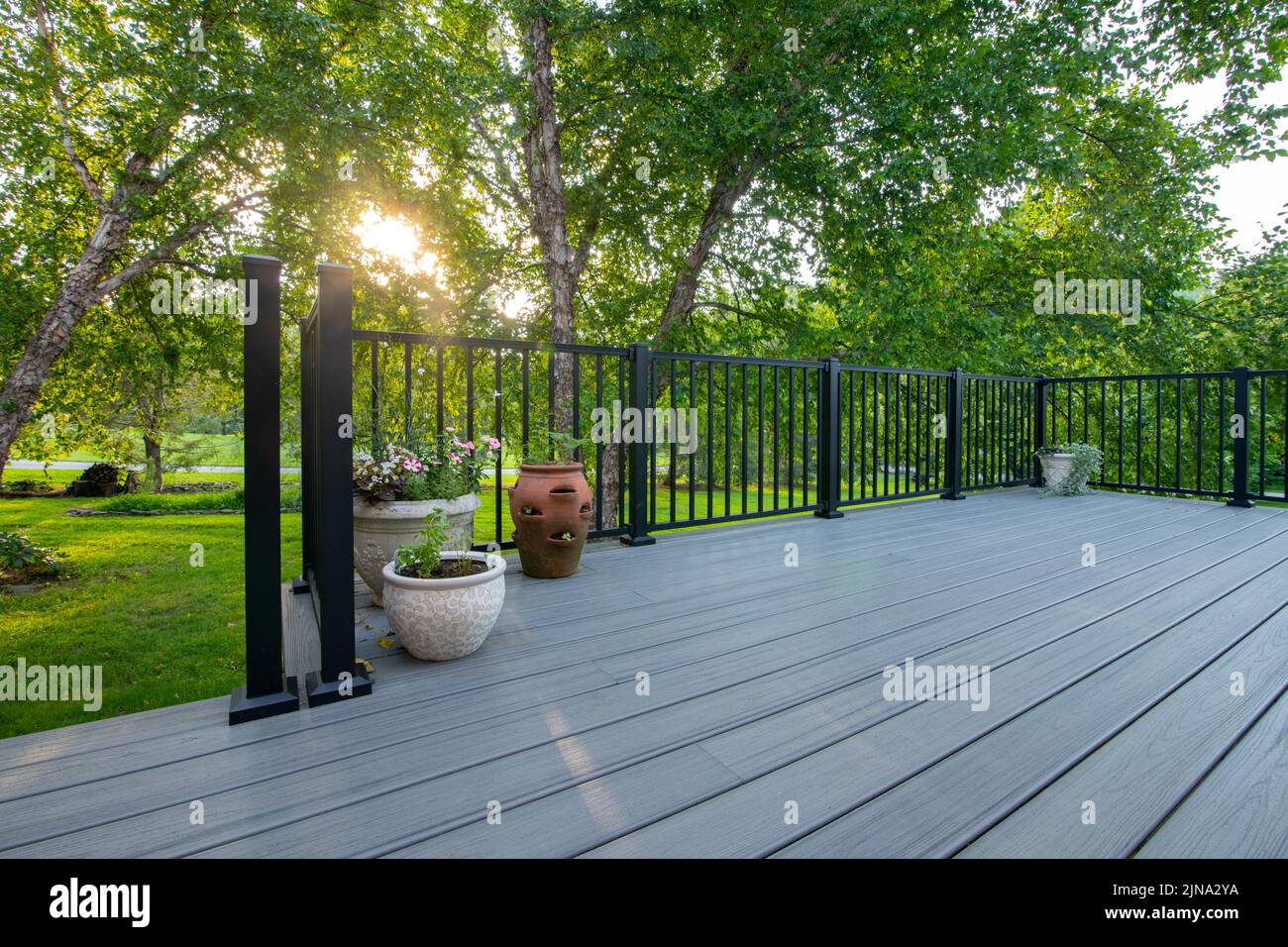 USA A deck made of synthetic wood TREX to slow rotting and wear Stock Photo