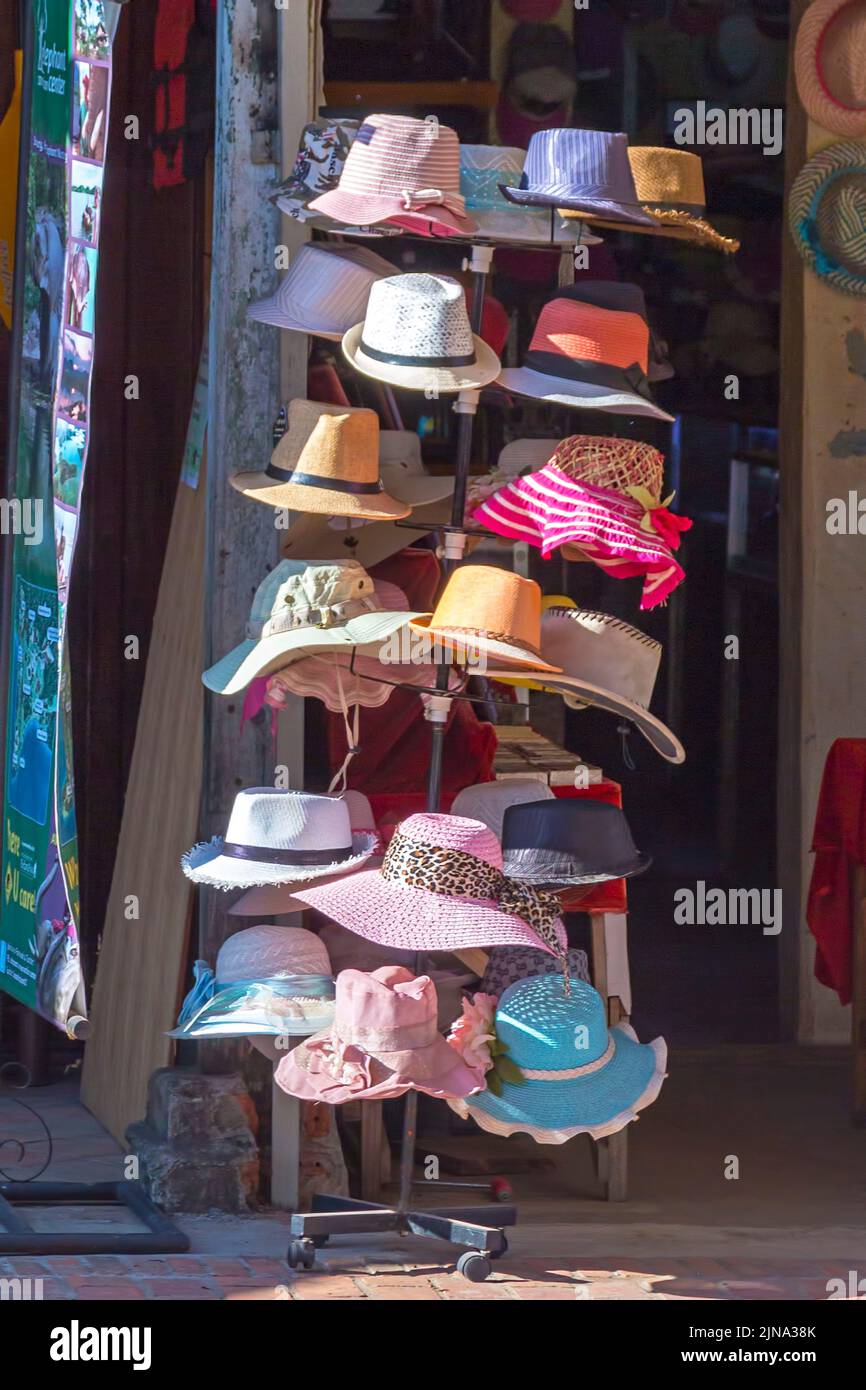 Hats at souvenir shop, Luang Prabang, Laos Stock Photo Alamy