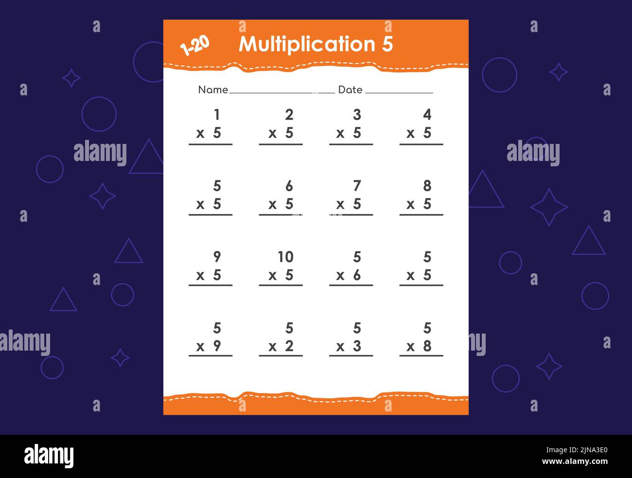 Basic math multiplication for kids. An educational worksheet for kids. Vector design Stock Vector