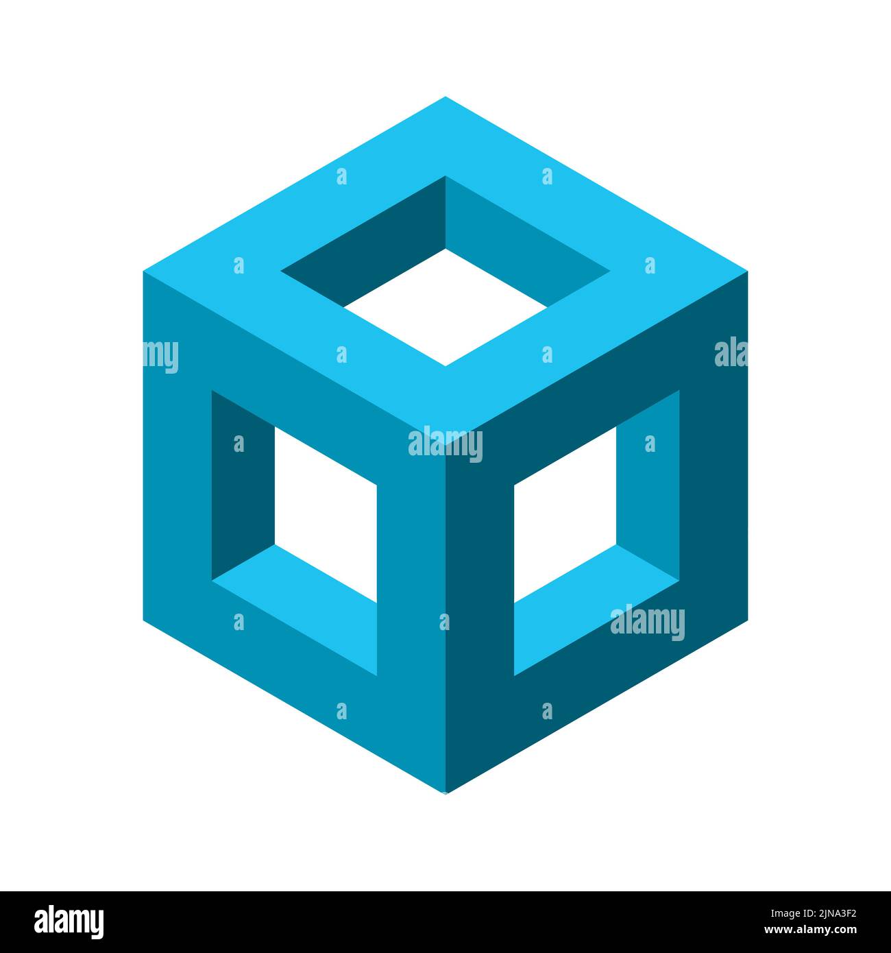 Blue 3D cube frame. Square geometric shape. Construction and architecture industry concept. Isometric cube skeleton logo. Empty building block. Vector Stock Vector