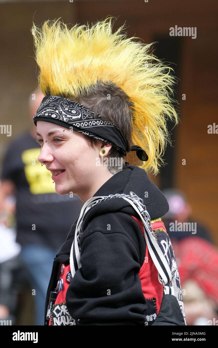 Blackpool, Lancashire, UK August 6 2022 A woman with facial piercings