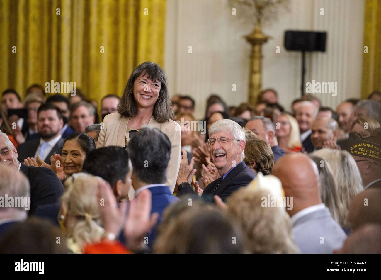 Washington, United States. 10th Aug, 2022. Cancer surgeon Monica Bertagnolli stands as President Joe Biden announces her as the next director of the National Cancer Institute in the East Room of the White House in Washington, DC on Wednesday, August 10, 2022. Photo by Bonnie Cash/UPI Credit: UPI/Alamy Live News Stock Photo