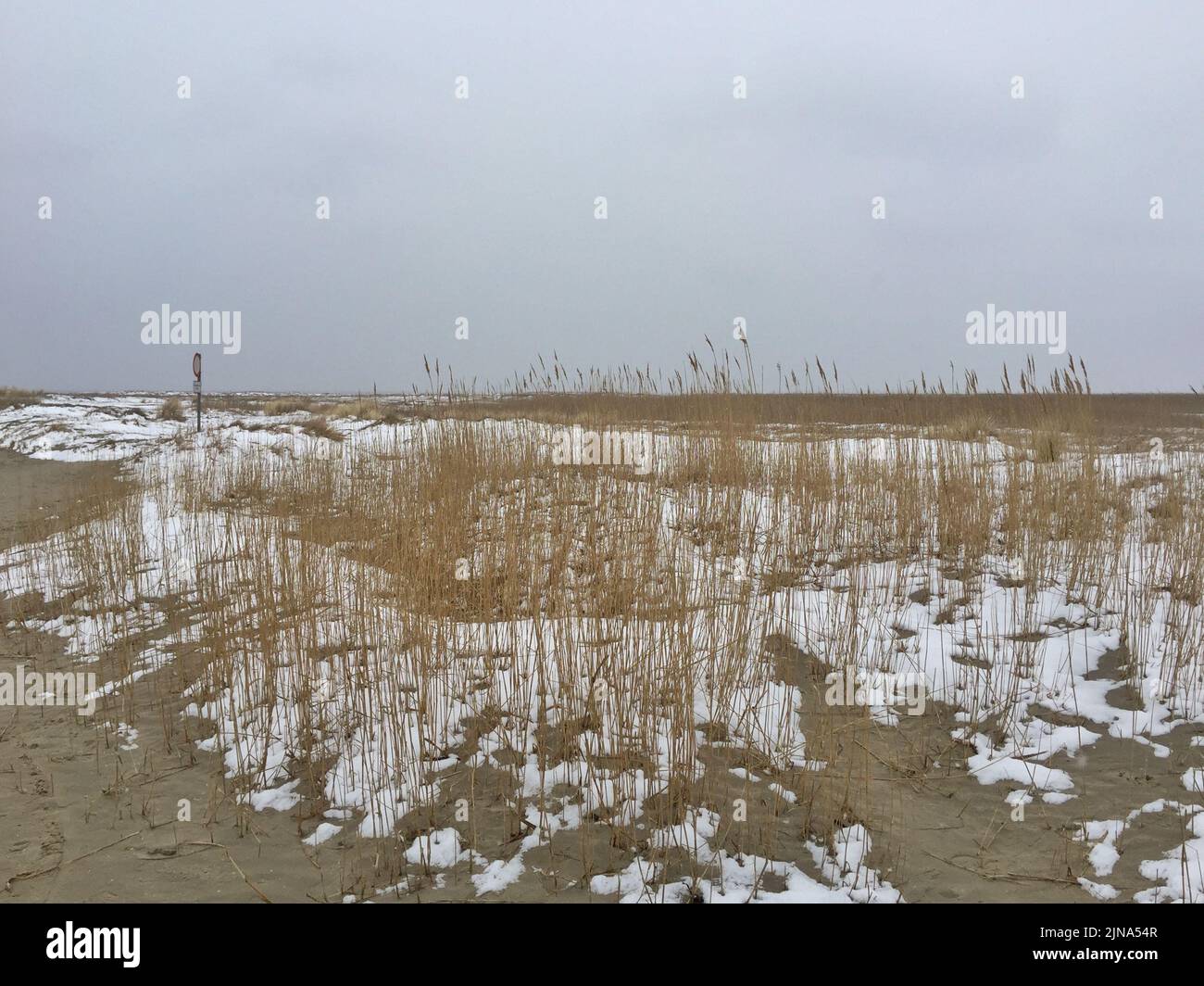 Snow melting on the beach in winter, Fanoe Bad, Fanoe, Jutland, Denmark Stock Photo