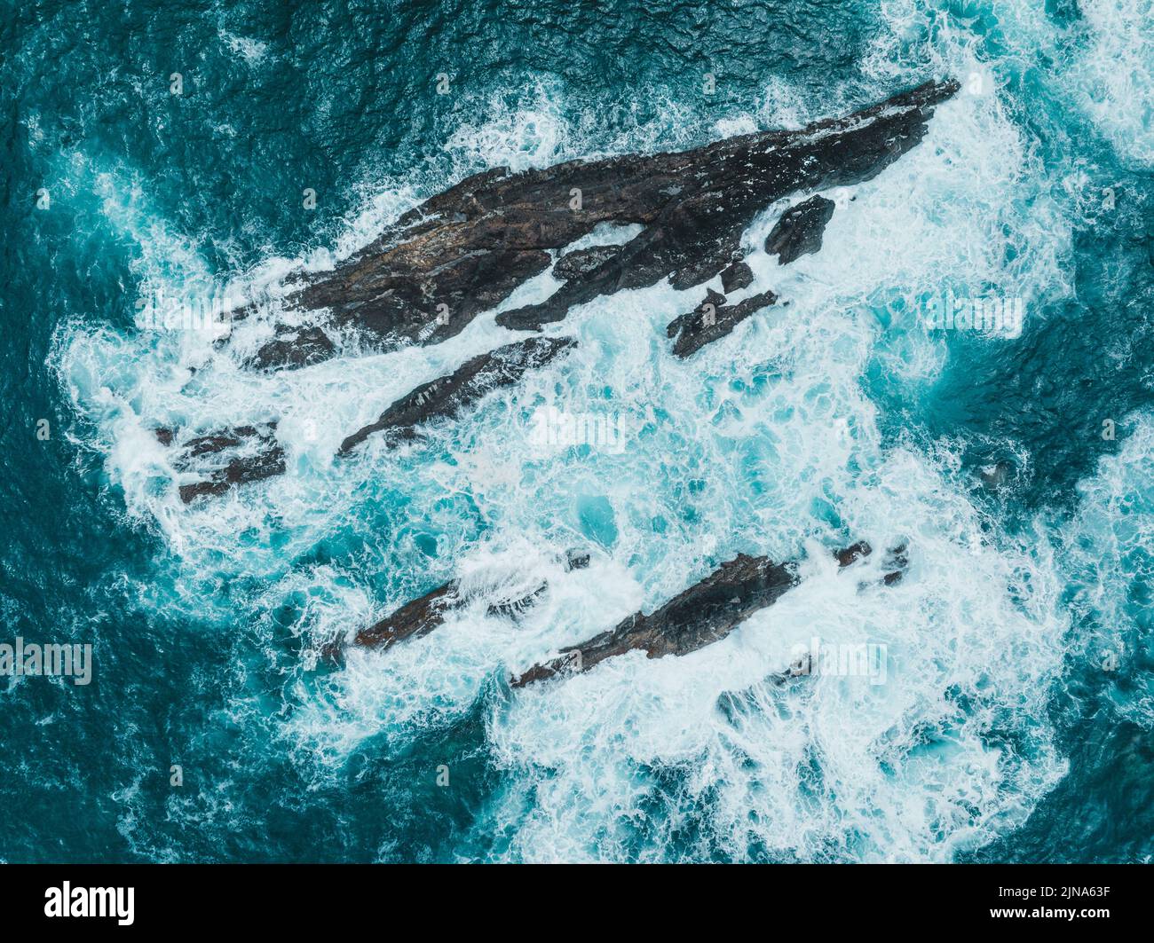 Aerial view of waves breaking on rocks, Madeira, Portugal Stock Photo