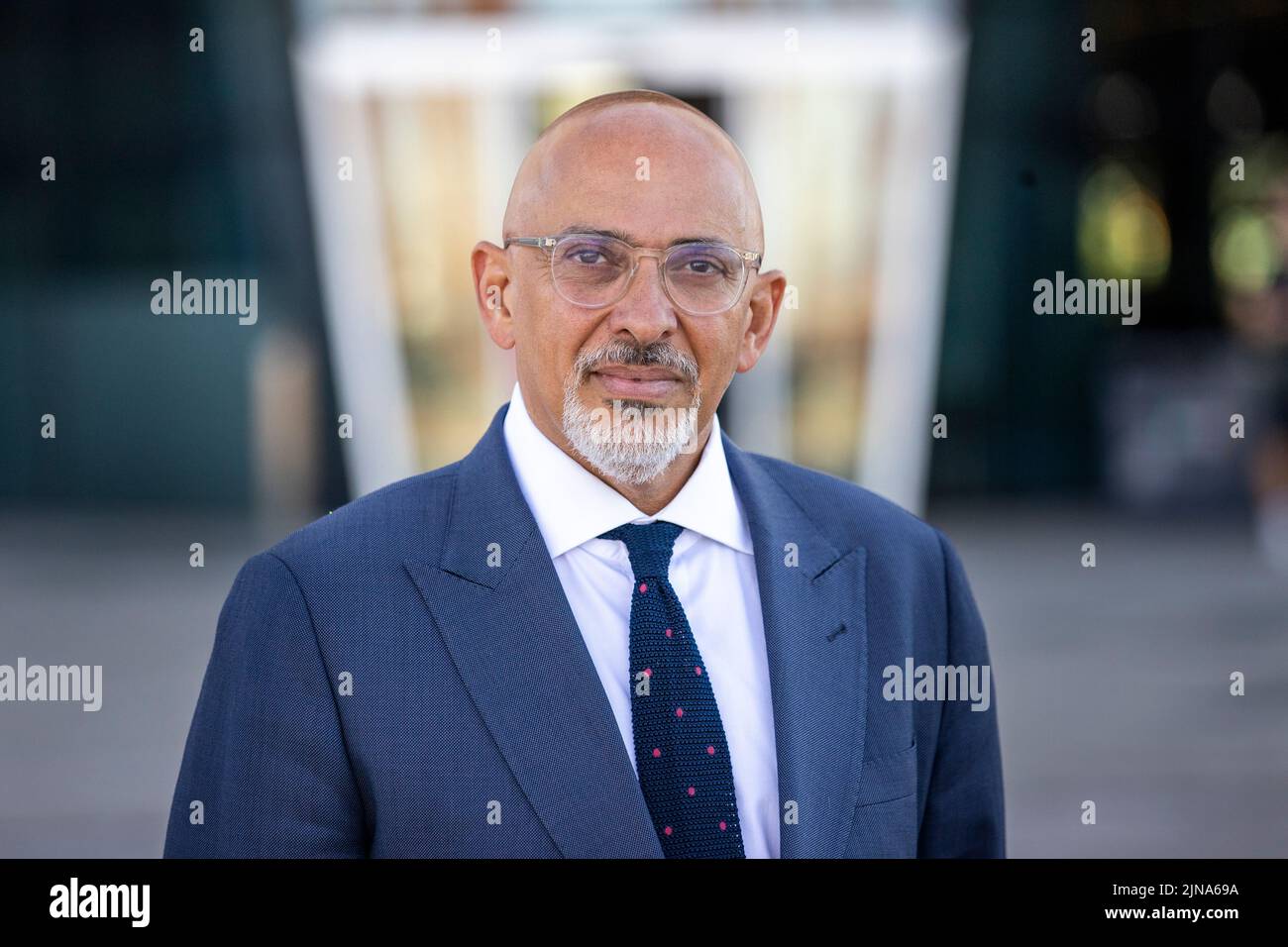 Chancellor Nadhim Zahawi, at Titanic Belfast, during a visit to Belfast to discuss the cost-of-living. Picture date: Wednesday August 10, 2022. Stock Photo