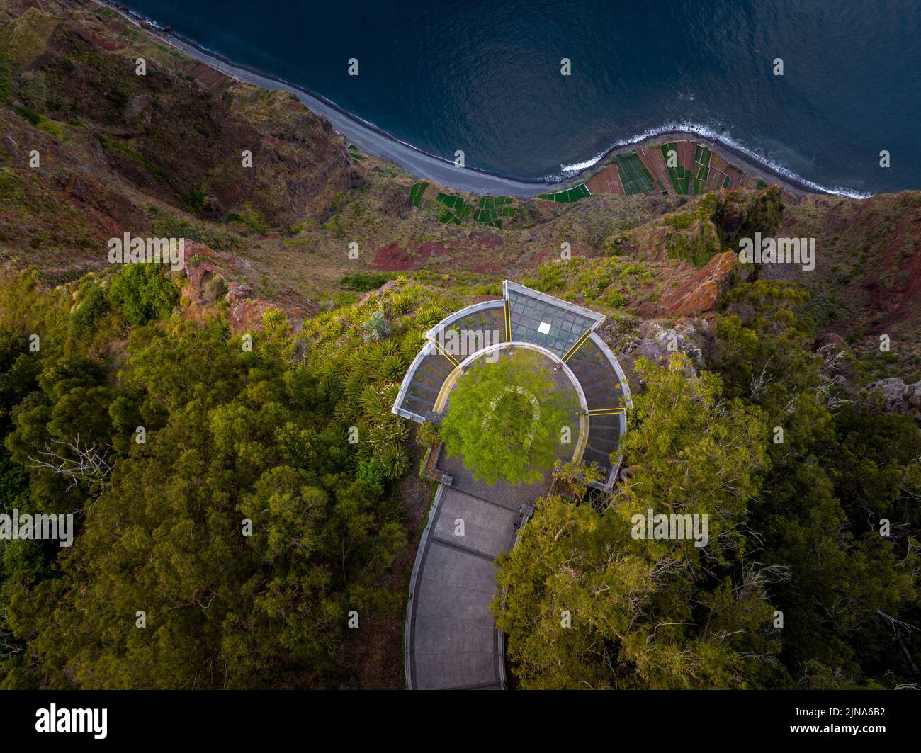 Aerial view of Skywalk above Cabo Girao, Camara de Lobos, Madeira, Portugal Stock Photo