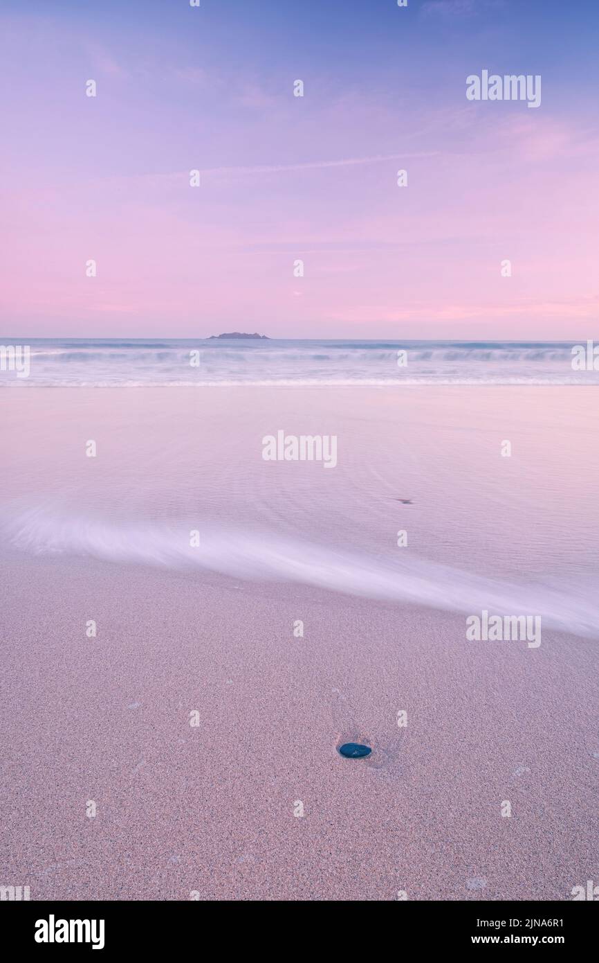 Harlyn Bay beach at sunrise, Cornwall, England, UK Stock Photo