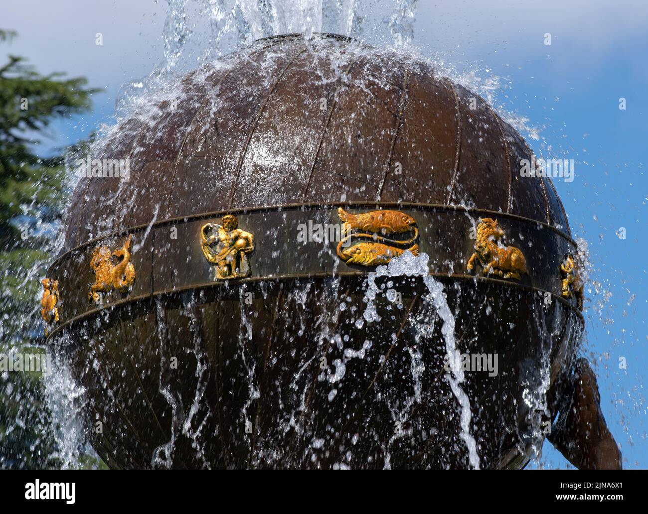 The Atlas fountain in the formal garden of Castle Howard, North Yorkshire Stock Photo