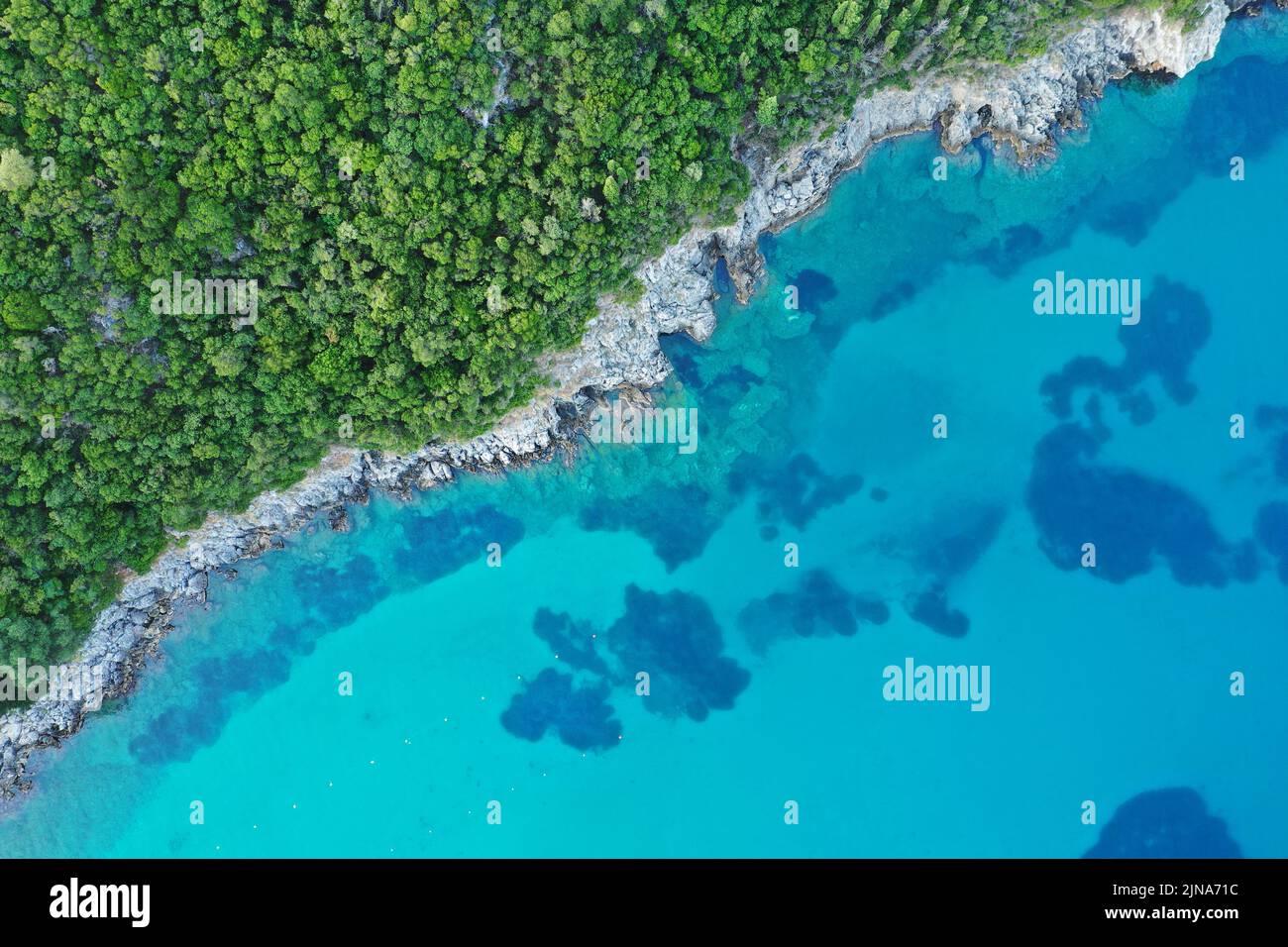 Aerial view of Rovinia beach, Corfu, Greece Stock Photo
