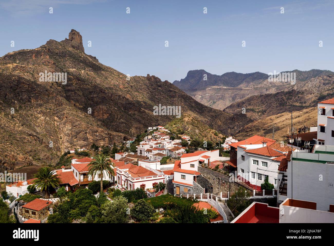 Traditional houses in mountain village, Tejeda, Las Palmas, Gran Canaria, Canary Islands Stock Photo