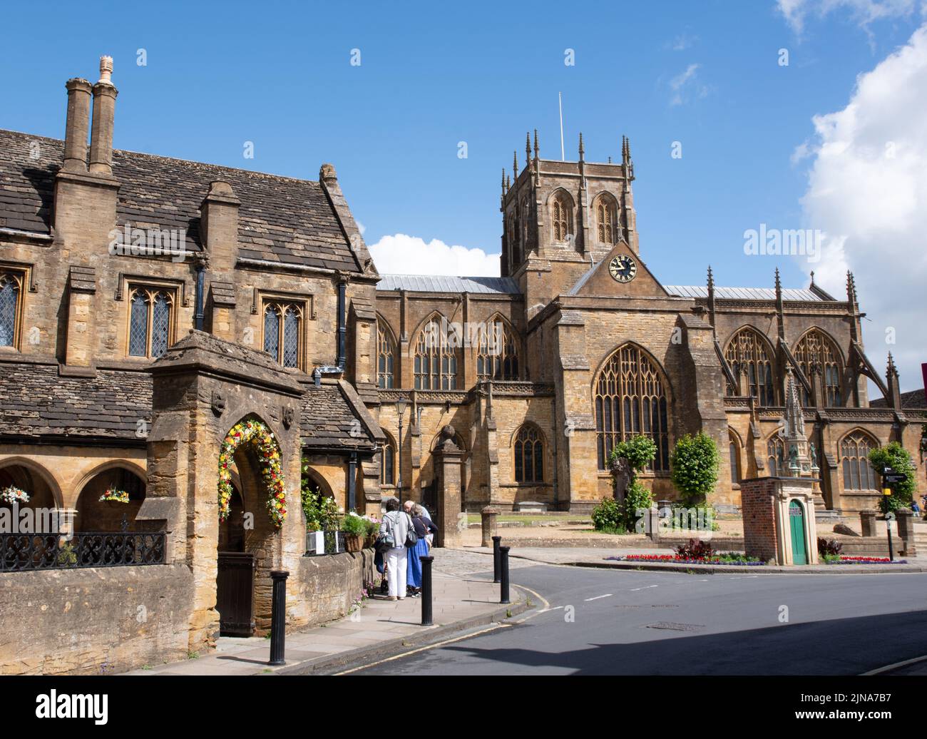 Sherborne Abbey and St John's almshouse Stock Photo