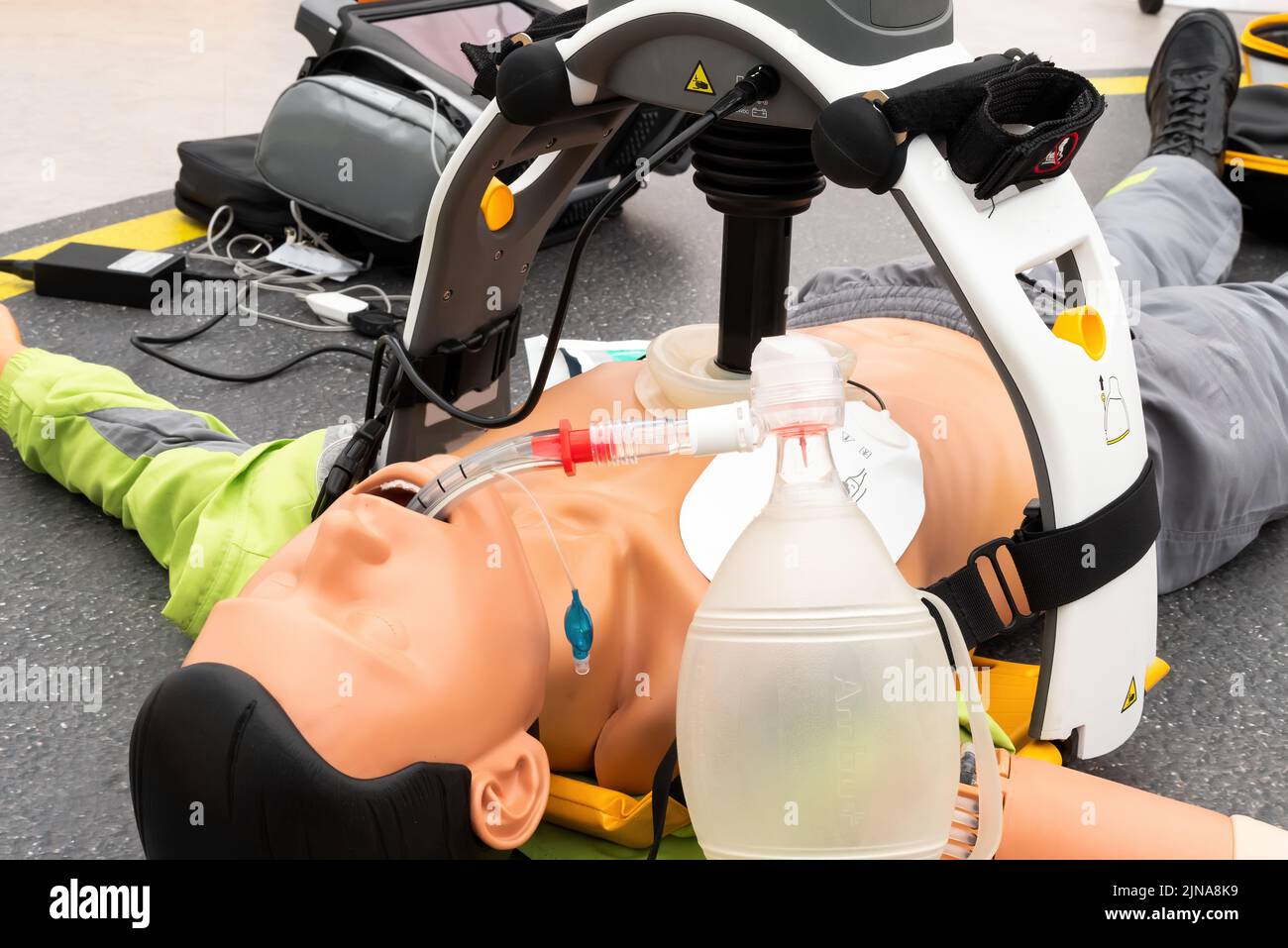 Electronic resuscitation through Rescue Aid by Stryker. Exhibited at the RettMobil trade fair in Fulda, Germany. Stock Photo