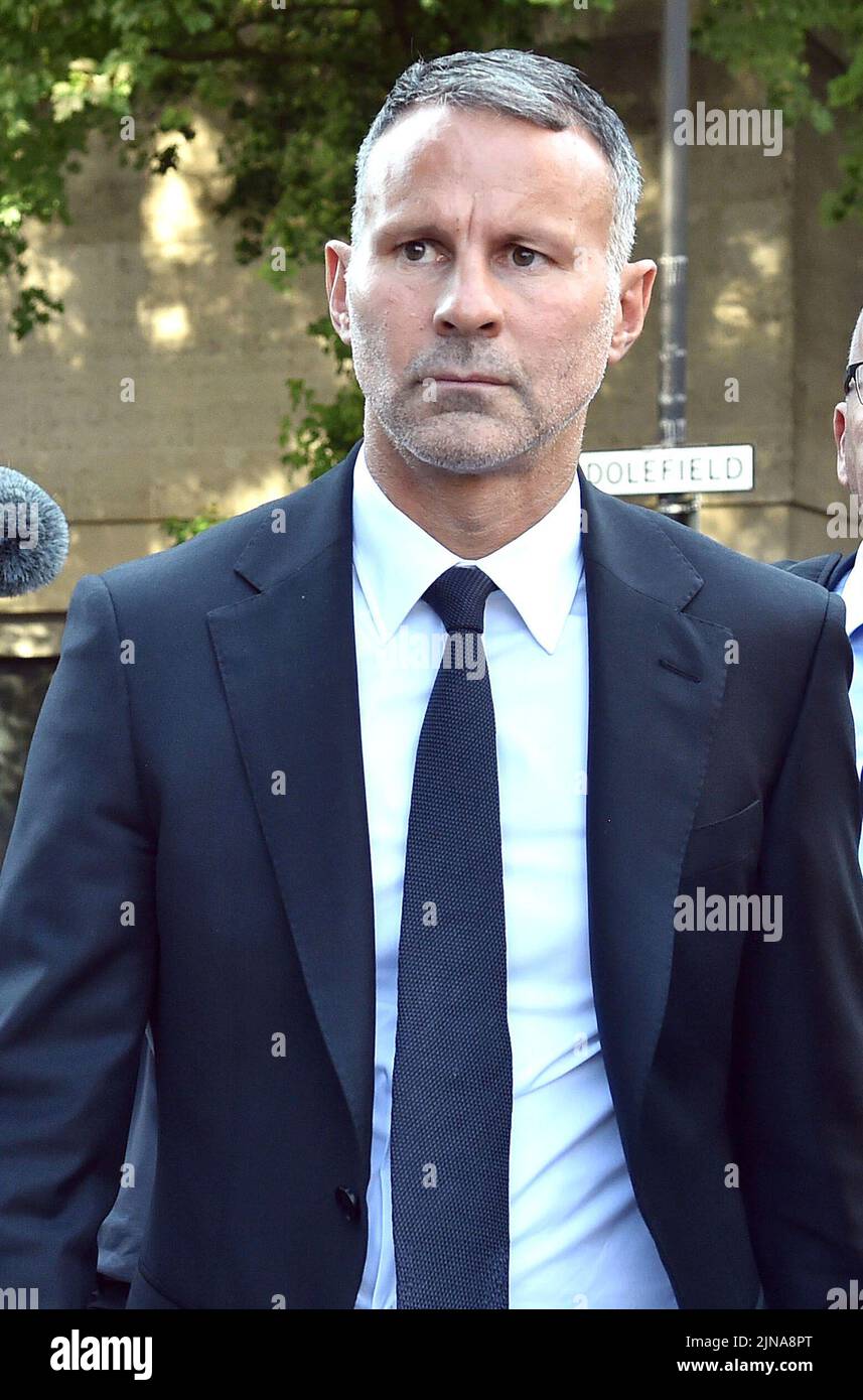Former Manchester United footballer Ryan Giggs leaving Manchester Crown Court where he is accused of controlling and coercive behaviour against ex-girlfriend Kate Greville between August 2017 and November 2020. Picture date: Wednesday August 10, 2022. Stock Photo