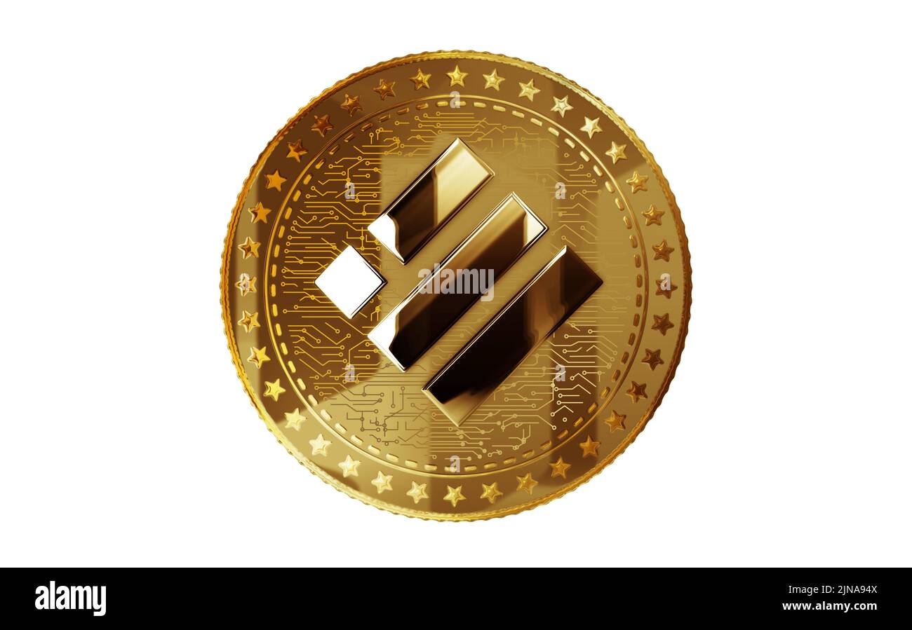 Binance BUSD stablecoin cryptocurrency isolated gold coin on green screen background. Abstract concept 3d illustration. Stock Photo