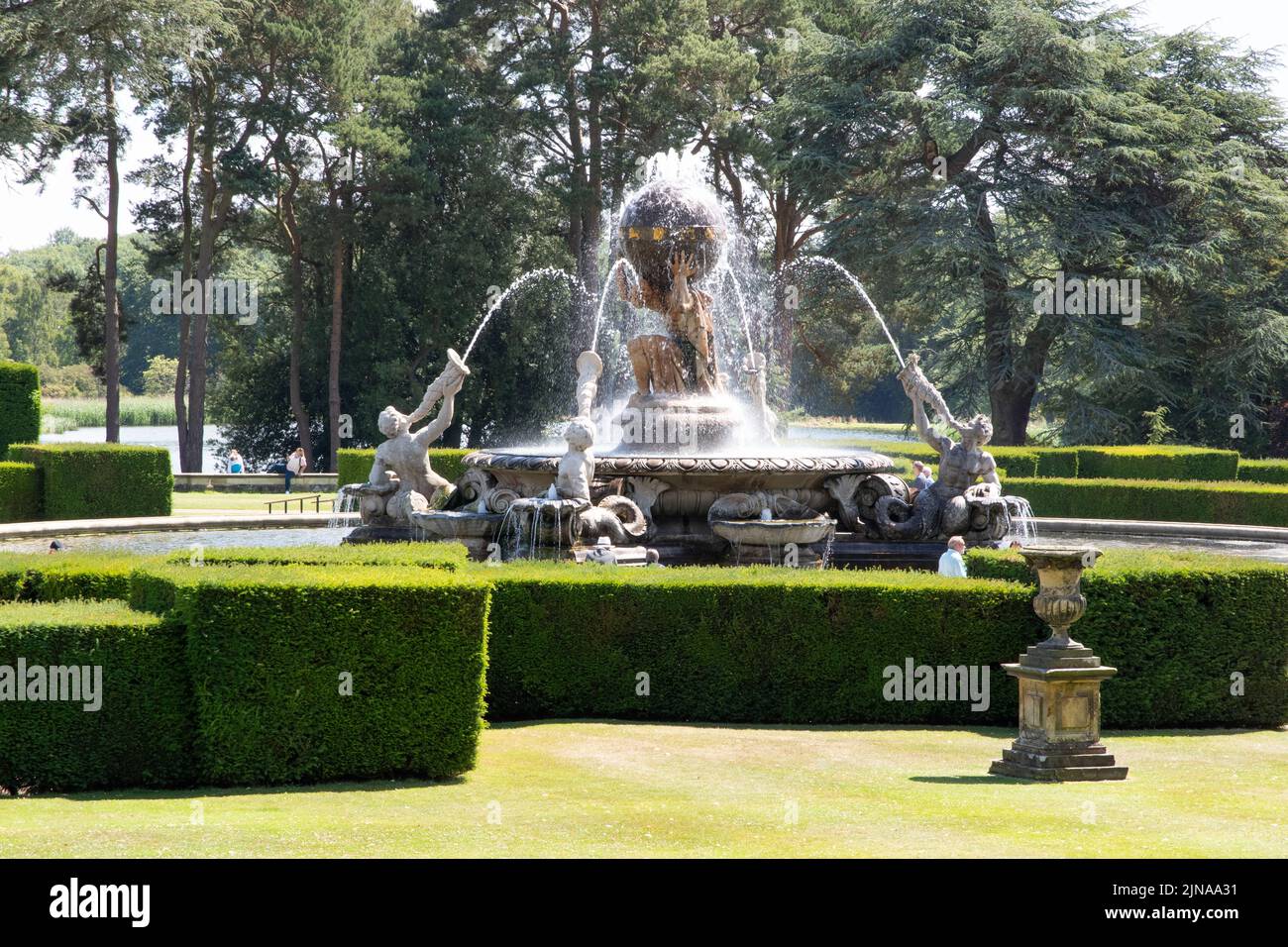 The Atlas fountain in the formal garden of Castle Howard, North Yorkshire Stock Photo