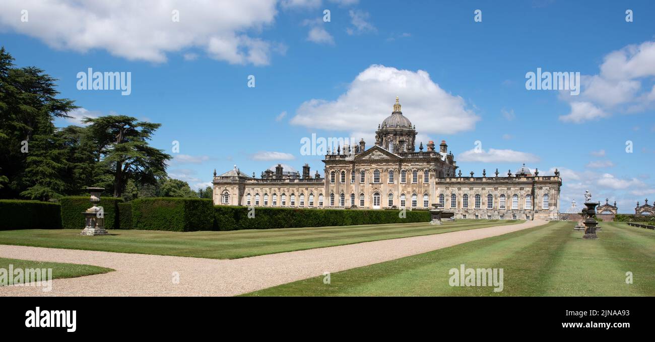 The south facade of Castle Howard and the formal garden Stock Photo